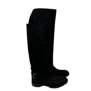 Bass  Over the Knee Black Faux Suede Flat Boots with Buckle Size 8M New